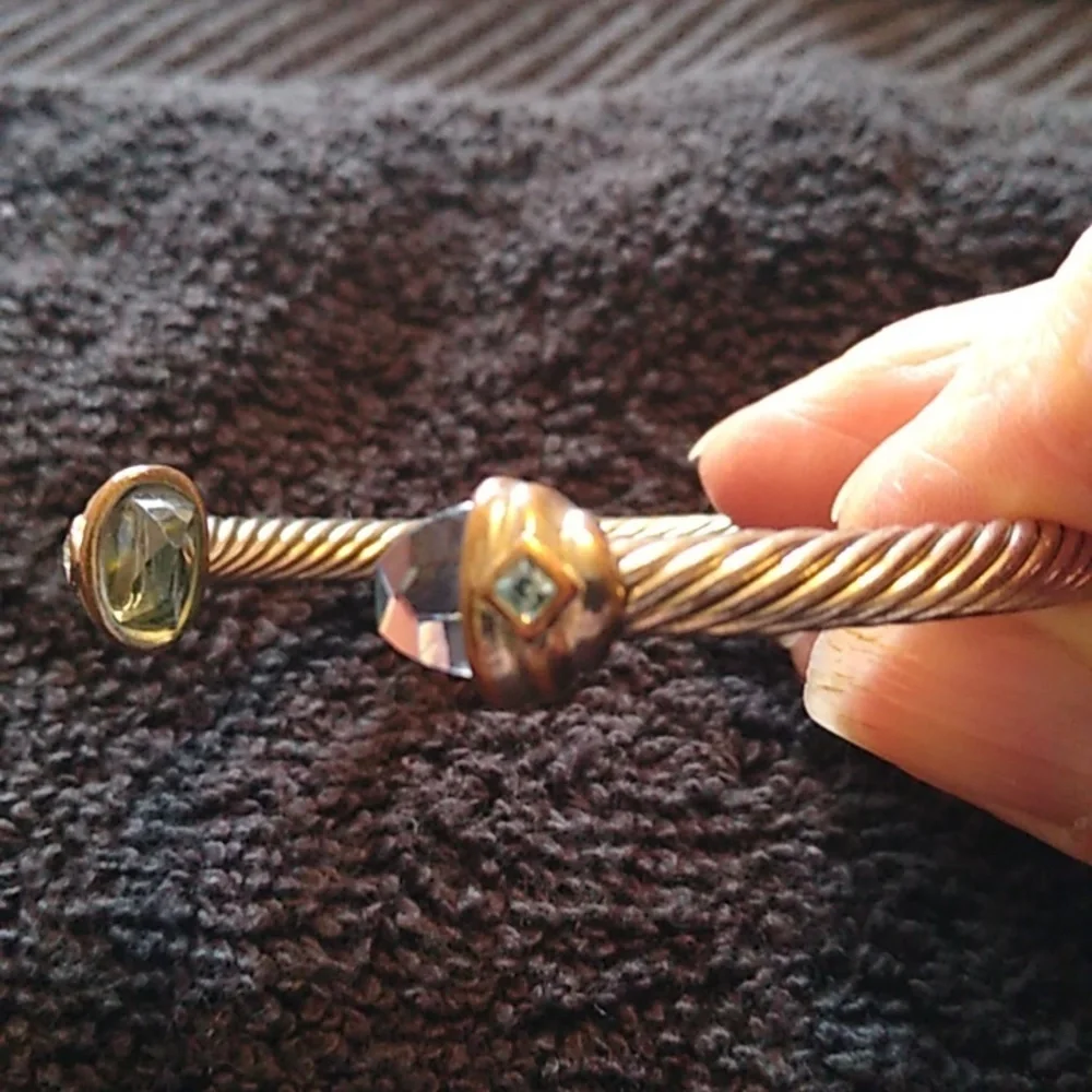 Silver Bangle Bracelet with Blue Crystal Accents